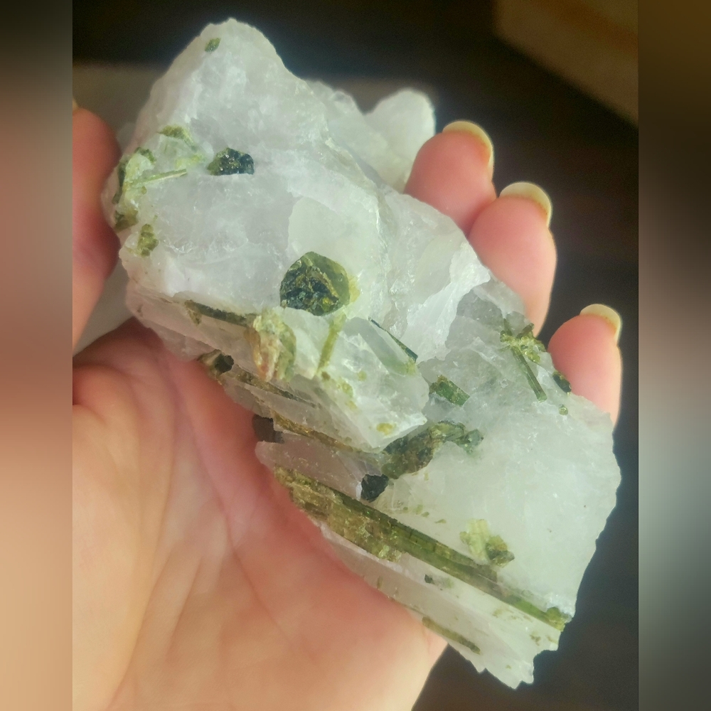Raw Green Tourmaline in Quartz Crystal